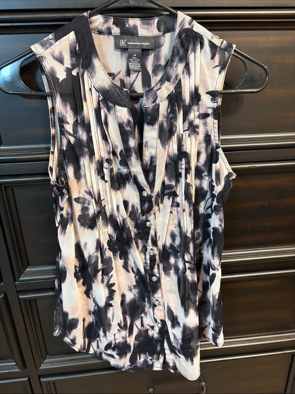 INC International Concepts Black and Cream Floral Sleeveless Tank